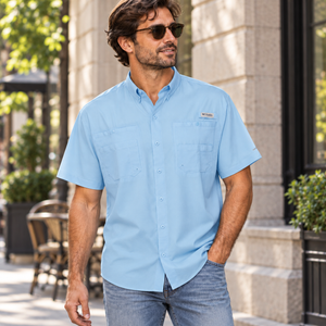 Columbia 212468 Men's PFG Tamiami™ II Short Sleeve Shirt in Sail — square lifestyle photo matched to the actual garment