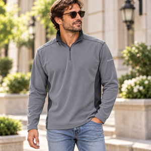 Columbia 212469 Men's Klamath Range™ II Half-Zip Pullover in City Grey/ Shark — square lifestyle photo matched to the actual garment