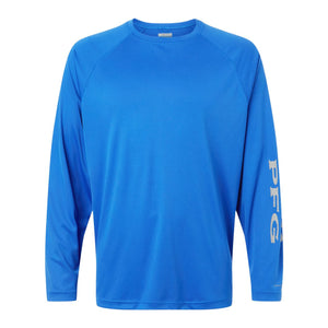 Columbia 212472 Men's PFG Terminal Tackle™ Long Sleeve T-Shirt in Vivid Blue/ Cool Grey — genuine manufacturer product photograph, square format