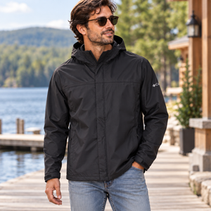 Columbia 212480 Men's Watertight™ II Rain Jacket in Black — square lifestyle photo matched to the actual garment