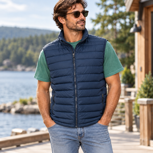 Columbia 212491 Men's Powder Lite™ II Vest in Collegiate Navy — square lifestyle photo matched to the actual garment