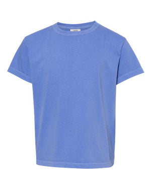 Comfort Colors 9018 Flo Blue Youth Garment-Dyed Heavyweight T-Shirt, product front view