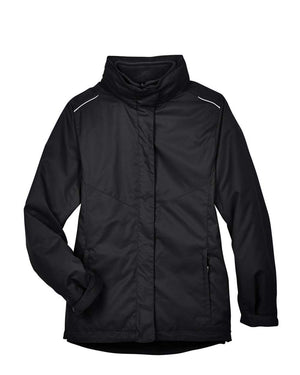 CORE365 78205 women's 3-in-1 jacket with fleece liner, front view - Black