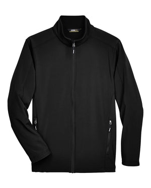 CORE365 88184 men's Cruise fleece bonded soft shell jacket, front view - Black