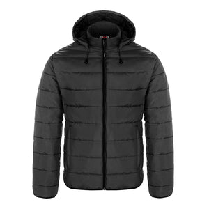 CX2 L00980 Glacial men's puffy jacket with detachable hood in Black — front view