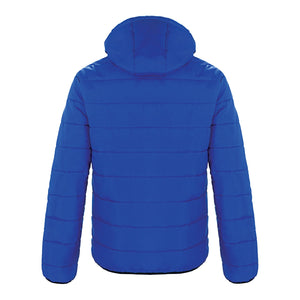 CX2 L00980 Glacial men's puffy jacket with detachable hood in Blue — back view