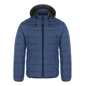 CX2 L00980 Glacial men's puffy jacket with detachable hood in Navy — front view
