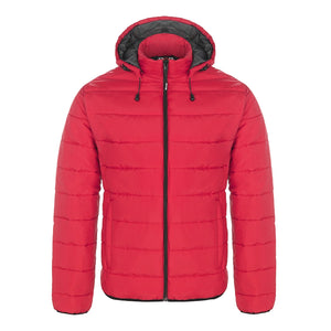 CX2 L00980 Glacial men's puffy jacket with detachable hood in Red — front view