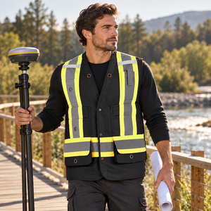 CX2 L01190 Surveyor Hi-Vis Multi-Pocket Safety Vest in Black - second lifestyle view