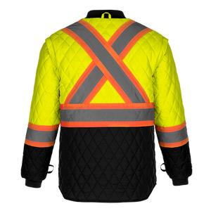 CX2 L01275 Kenworth 5-in-1 removable quilted inner jacket in Hi-Vis Yellow — actual supplier back view