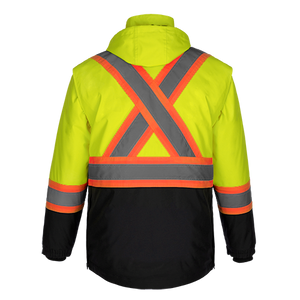 CX2 L01275 Kenworth 5-in-1 outer parka in Hi-Vis Yellow — actual supplier back view