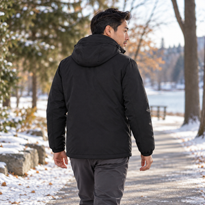 CX2 L03400 Playmaker men's insulated jacket with detachable hood in Black — rear lifestyle photo