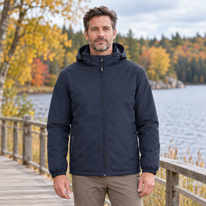 CX2 L03400 Playmaker men's insulated jacket with detachable hood in Navy — lifestyle photo