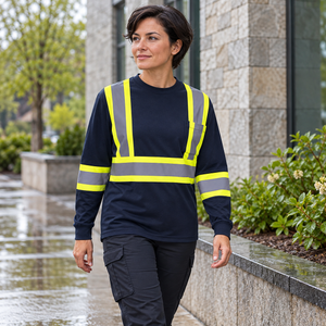 CX2 S05948 Beacon Long Sleeve Hi-Vis Performance T-Shirt in Navy - second lifestyle view
