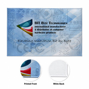 Microfiber rally towel showing sample full-colour artwork and white reverse