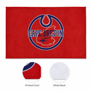 Custom sports and skate towel showing sample red team graphics