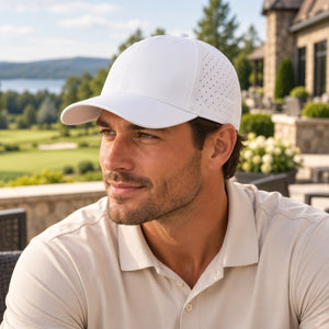 Flexfit 180AP Delta® Snapback Perforated Cap in White — lifestyle view