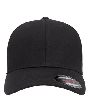 Flexfit 5001 V-Flexfit® Cotton Twill Cap in Black — front view