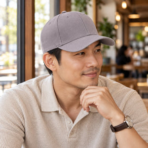 Flexfit 5001 V-Flexfit® Cotton Twill Cap in Grey — lifestyle view