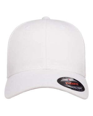 Flexfit 5001 V-Flexfit® Cotton Twill Cap in White — front view