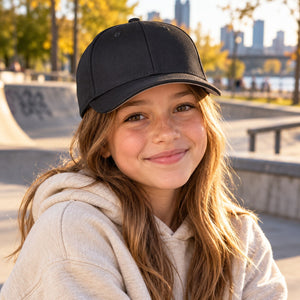Flexfit 6277Y Youth Cotton Blend Cap in Black — lifestyle view