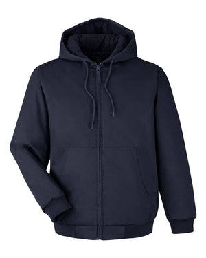 Harriton M722 unisex ClimaBloc heavyweight hooded full-zip jacket, front view - Dark Navy