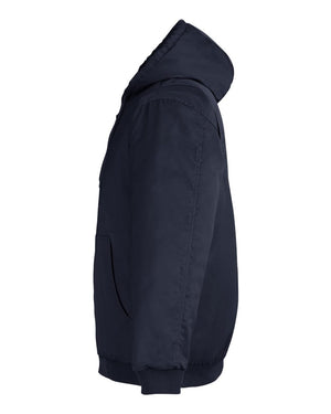 Harriton M722 unisex ClimaBloc heavyweight hooded full-zip jacket, side view - Dark Navy