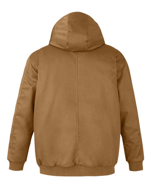 Harriton M722 unisex ClimaBloc heavyweight hooded full-zip jacket, back view - Duck Brown