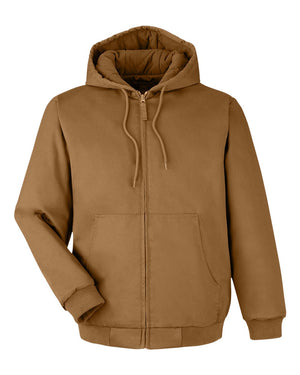 Harriton M722 unisex ClimaBloc heavyweight hooded full-zip jacket, front view - Duck Brown