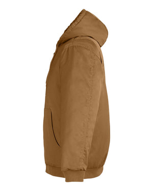 Harriton M722 unisex ClimaBloc heavyweight hooded full-zip jacket, side view - Duck Brown