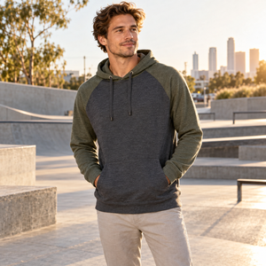 Independent Trading Co. IND40RP in Charcoal Heather body / Army Heather sleeves and hood, premium everyday lifestyle styling