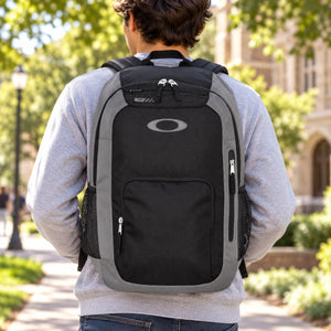 22L Enduro Backpack shown in use, with a blank area for custom decoration