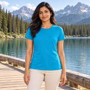M&O 4810 women's T-shirt, realistic mountain lifestyle 2 - Sapphire
