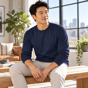 Gildan 5400 Heavy Cotton™ Long Sleeve T-Shirt — Navy, alternate lifestyle mockup 2