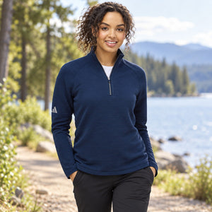 Adidas A589 Women's Spacer Quarter-Zip Pullover — undecorated garment in a premium lifestyle setting