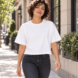 American Apparel 102 Women's Fine Jersey Boxy Tee — premium lifestyle mockup 2