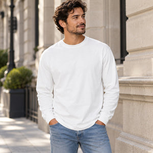 Comfort Colors 6014 Unisex Garment-Dyed Heavyweight Long Sleeve T-Shirt, blank apparel in a premium lifestyle setting