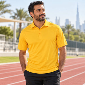 Men's Resolve CVC Performance Pique Polo — premium lifestyle photography