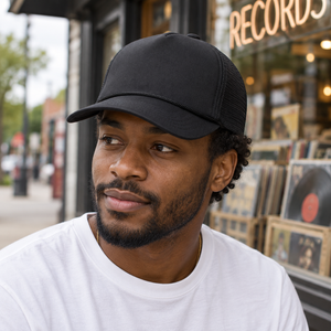 CSW 24/7 H08210 Retro 5-Panel Foam Snap Back Trucker Cap in Black, lifestyle view