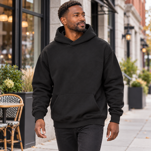 CSW 24/7 L00580 black heavyweight hoodie — premium urban lifestyle mockup 2