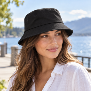 ATC C1302 Cotton Twill Bucket Hat in Black, lifestyle view