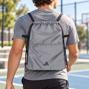 Custom Embroidered Gym Sack shown in use, with a blank area for custom decoration