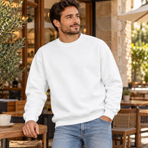 Gildan 18000 Heavy Blend Crewneck Sweater, blank apparel in a premium lifestyle setting