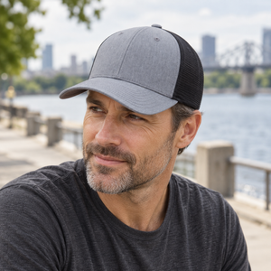 YP Classics 6601 Elite Cap in Heather / Black, lifestyle view