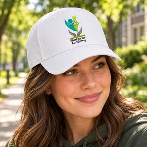 Embroidered Sherbrooke Academy Snapback Hat — lifestyle photograph with original school design