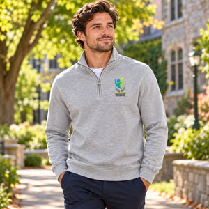 Embroidered Sherbrooke Academy - Unisex 1/4 Zip Sweater — lifestyle photograph with original school design
