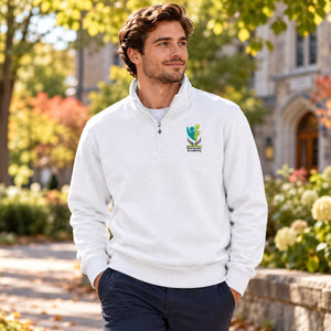 Embroidered Sherbrooke Academy - Unisex 1/4 Zip Sweater — lifestyle photograph with original school design