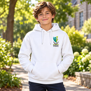 Embroidered Sherbrooke Academy - Unisex Pullover Hoodie — lifestyle photograph with original school design