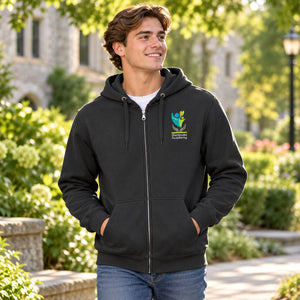 Embroidered Sherbrooke Academy - Unisex Zip Up Hoodie — lifestyle photograph with original school design