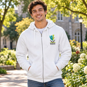 Embroidered Sherbrooke Academy - Unisex Zip Up Hoodie — lifestyle photograph with original school design